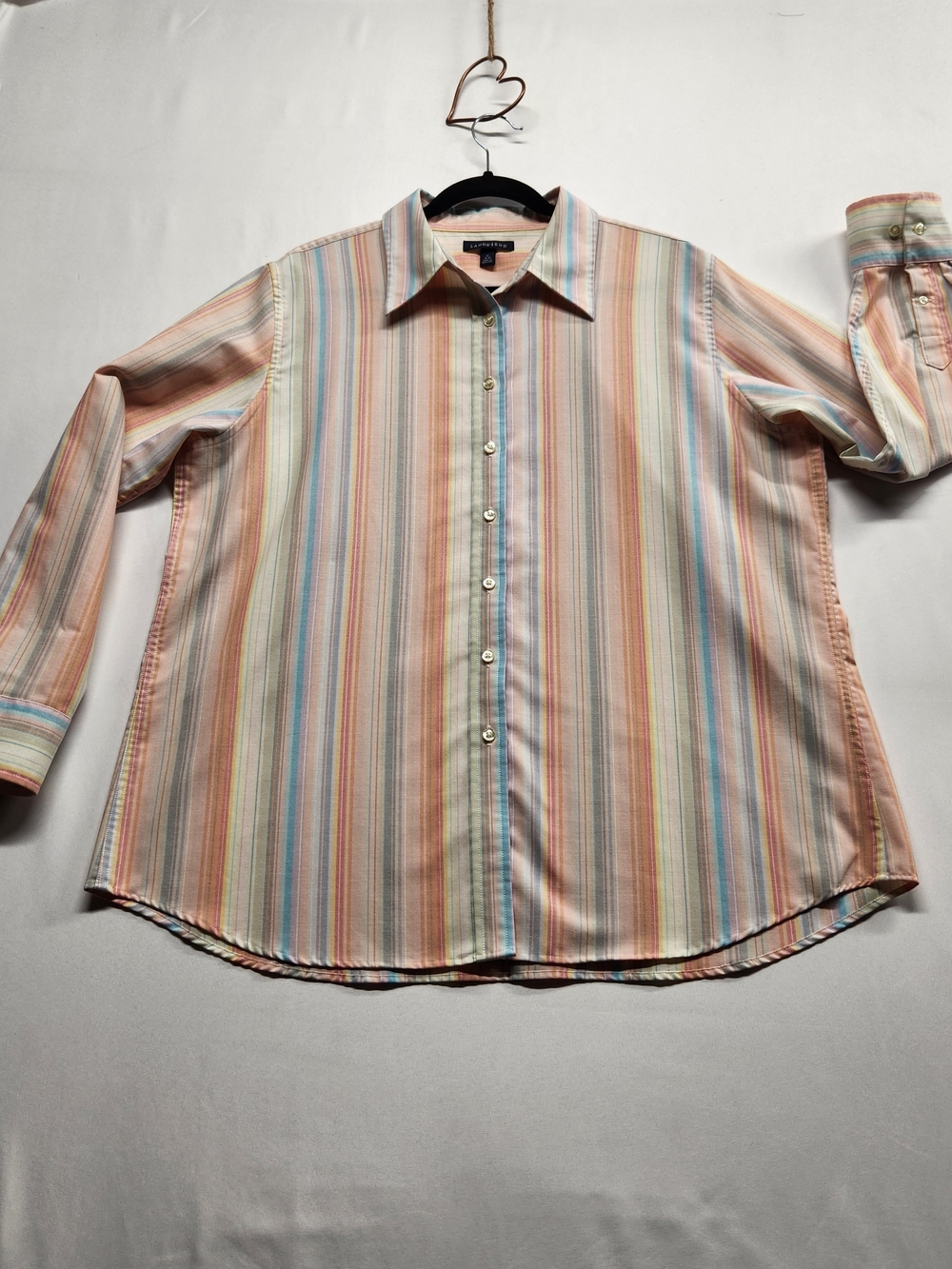 ⭐️Vintage Y2K Lands' End Pastel Striped Button Down Shirt Cotton Blend XL 18/20